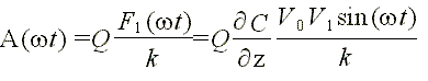 Equation of the corresponding amplitude of the AFM tip vibration excited by applied voltage of frequency w