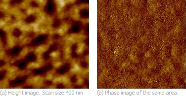 Fig.1.Tapping mode height/phase, PS-block-PMMA copolymer film, p.c. S.Magonov