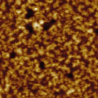 (d) Height image of the thick film, Hi'Res-C AFM probe. Scan size 250 nm. Height 3 nm.
