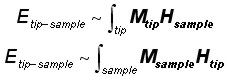 MFM tip-sample interaction energy expressions as a convolution of AFM tip / sample magnetization M and stray field H
