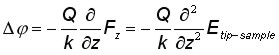Equation of MFM phase shift, proportional to the force derivative F'