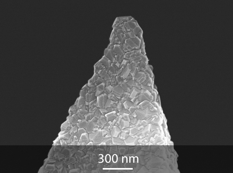 SEM image of MikroMasch diamond coated AFM probe tip close-up